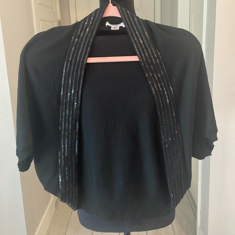 Ann Taylor Loft Petites Black Sequin Shoulder Shrug Size SP/XS